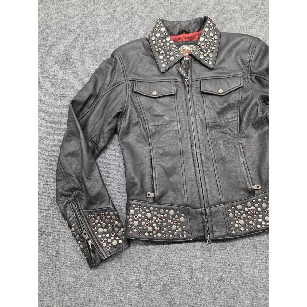 Harley-Davidson Vintage Roxy Studded Black Leather Jacket - Size S - Picture 5 of 13